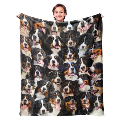 Bernese Mountain Dog Pattern Blanket: A Collage of Smiling Faces