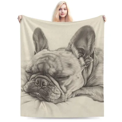 Sleeping French Bulldog Sketch Blanket for Cozy Dog Lover Naps