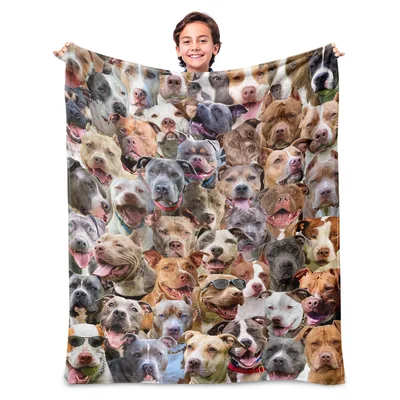 Pitbull Dogs Pattern Blanket: A Collage of Smiling Faces