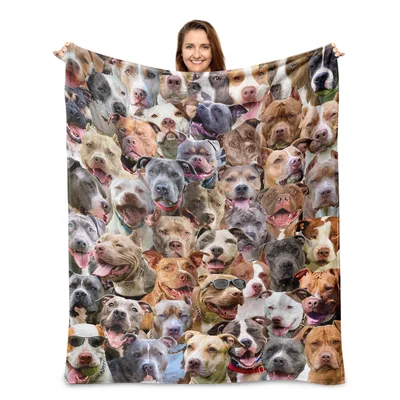 Pitbull Dogs Pattern Blanket: A Collage of Smiling Canine Faces