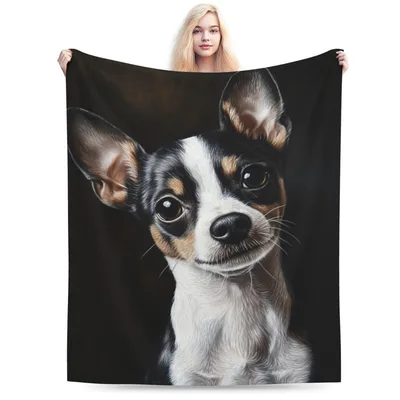 Rat Terrier Puppy Portrait Blanket: Realistic Tricolor Dog Art