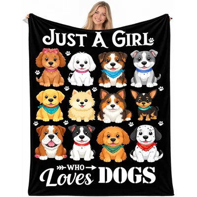 Just a Girl Blanket Featuring Twelve Cute Puppies and Paw Prints