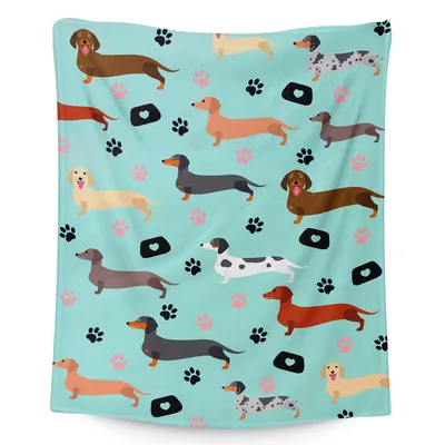Dachshund Dogs and Paw Prints Blanket for Long-Legged Lovers