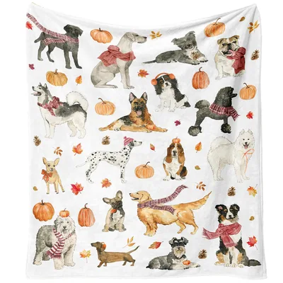 Fall Dogs with Pumpkins Blanket: Cozy Canine Autumn Artwork