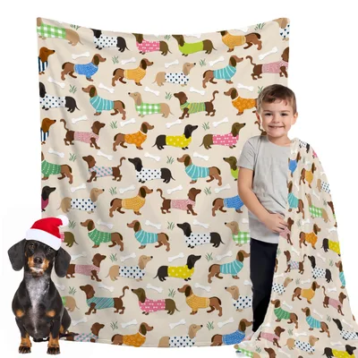 Cute Dachshund Pattern Dogs Blanket: Sweater-Wearing Wiener Dog Throw