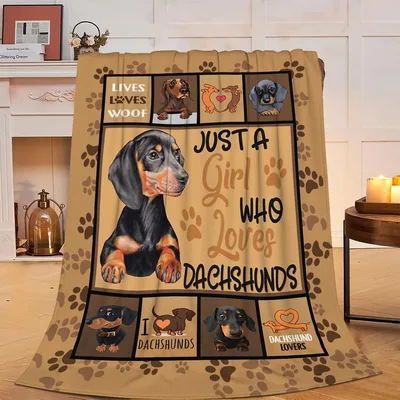Just a Girl Blanket: Dachshund Lover Design with Paws and Puppies