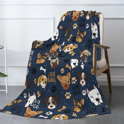 Cute Dogs Puppy Pattern Blanket: Playful Dog Face Print