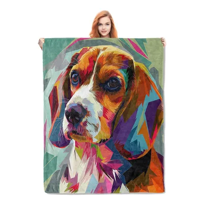 Colorful Geometric Beagle Portrait Blanket for Art Lovers