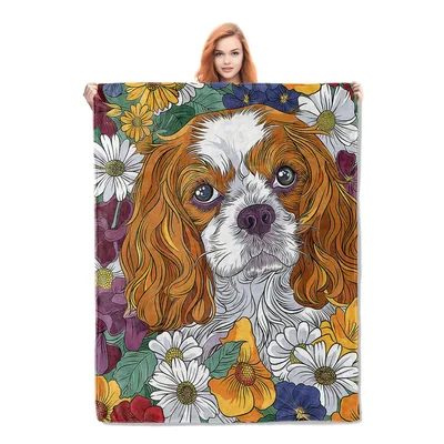Cavalier King Charles Spaniel with Flowers Blanket