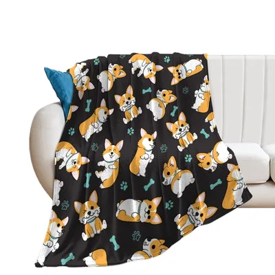 Corgi Dogs and Bones Blanket: Playful Corgi Pattern with Teal Bones