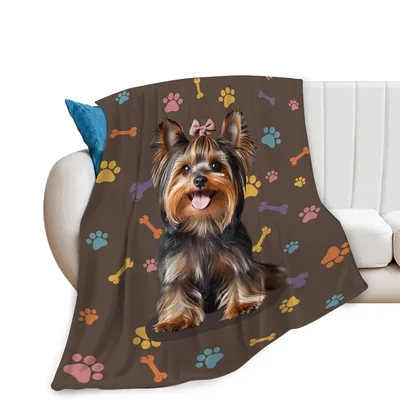 Yorkshire Terrier with Paw Blanket featuring a smiling dog