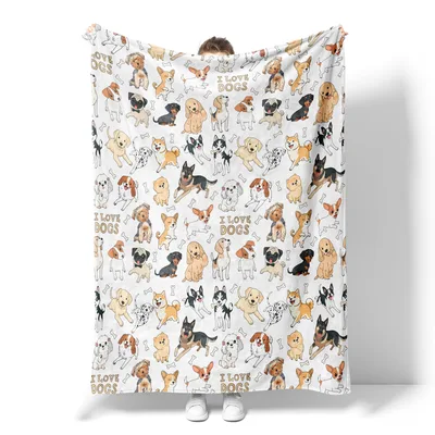 Dogs Breeds Pattern Blanket: I Love Dogs Illustration Design