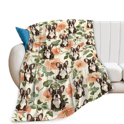 French Bulldog Floral Pattern Blanket No. 2 for Dog Lovers