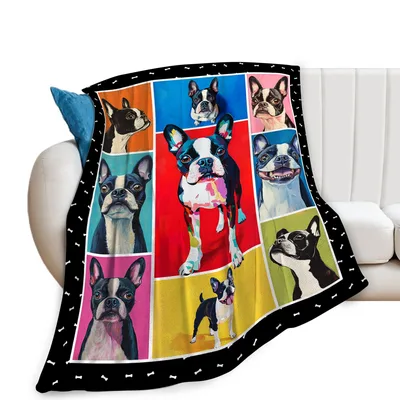Boston Terrier Photo Collage Blanket: Pop Art Dog Portraits