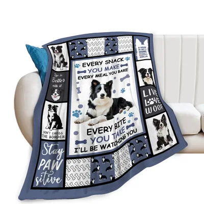 Border Collie Quotes Photo Blanket for Watchful Dog Lovers