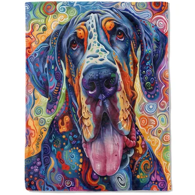Colorful Great Dane Portrait Blanket: Psychedelic Art Design