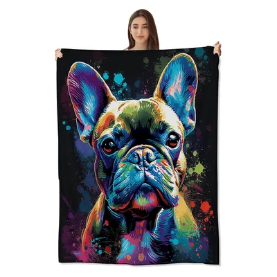 Cosmic French Bulldog Galaxy Blanket: Vibrant Artistic Puppy Design
