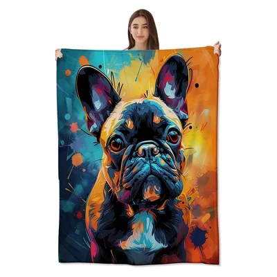 Vibrant Watercolor French Bulldog Blanket Bold Art Print