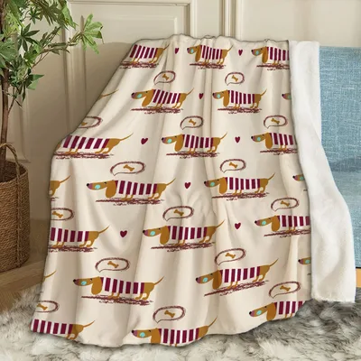 Dachshunds and Hearts Pattern Blanket: Striped Dogs with Bone Thoughts