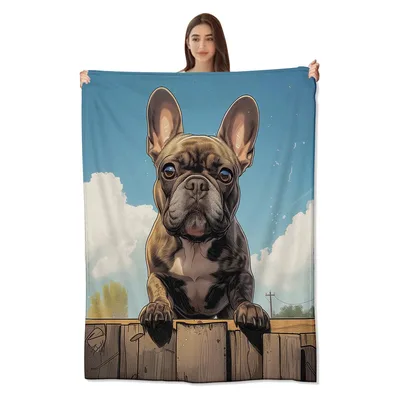 French Bulldog Over Blanket: Peering Over the Fence Design