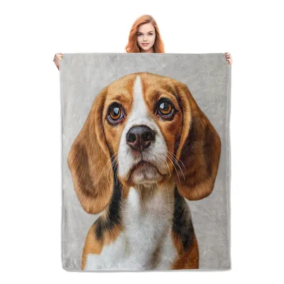 Beagle Dog Face Portrait Blanket: Realistic Tricolor Beagle Art