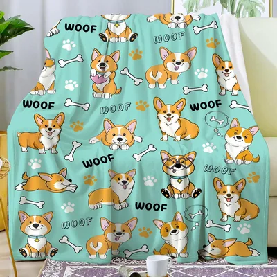 Corgi Woof Pattern Blanket: Cute Corgis and Bones on Teal