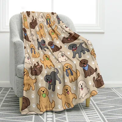 Cute Dog Breeds Pattern Blanket for Golden Retriever Lovers