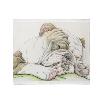 Sleepy Bulldog Drawing Blanket