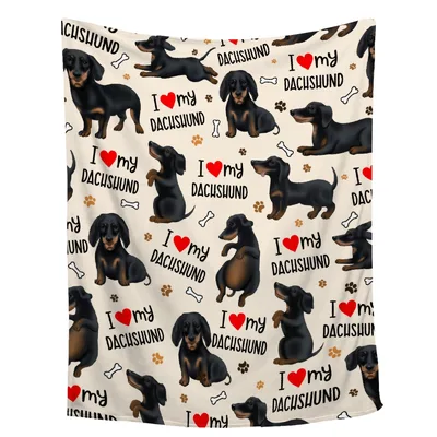 I Love My Dachshund Pattern Blanket for Wiener Dog Lovers