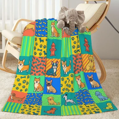 Corgi Dogs Paws Blanket: A Colorful Patchwork of Dogs and Bones