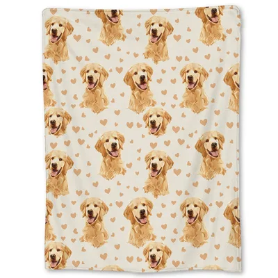 Golden Retriever Paws Blanket: Happy Dog Portraits with Hearts