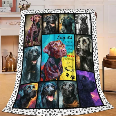 Labrador Dogs Angels Collage Blanket: Paws Over Wings Design