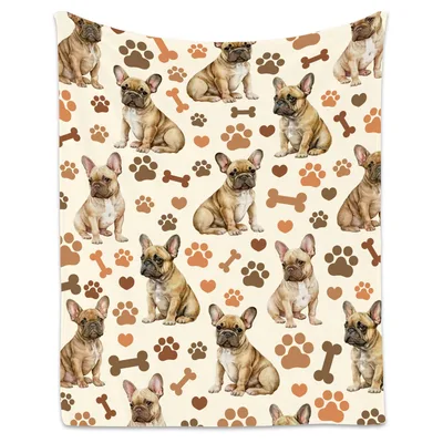 French Bulldogs Paws Blanket: Cute Bulldog Print with Bones and Hearts