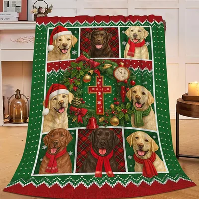 Christmas Retriever Dogs Collage Blanket features festive