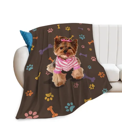 Yorkie in Pink Sweater Blanket: Adorable Yorkshire Terrier with Bow