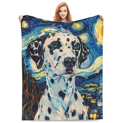 Dalmatian Starry Night Painting Blanket for Art and Dog Lovers