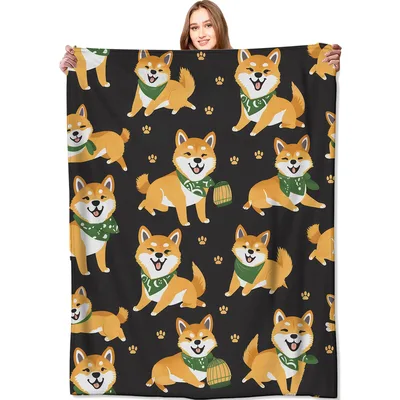 Shiba Inu Dog Pattern Blanket: Cute Playful Puppy Design for Lovers