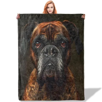 Boxer Dog Portrait Blanket: Realistic Brindle Face Art