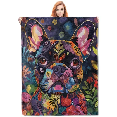 Colorful Floral French Bulldog Blanket: Artistic Pet Portrait