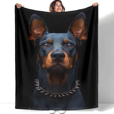 Doberman Portrait Dog Face Blanket: Realistic Black and Tan Design