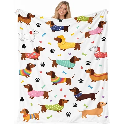Dachshund Dogs Pattern Blanket: Colorful Sausage Dog Throw