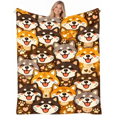 Shiba Inu Faces Pattern Blanket: Happy Dog Design for Cozy Days
