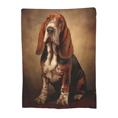 Basset Hound Portrait Blanket: Classic Canine Art for Your Home