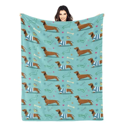 Dachshund Pattern with Bones Blanket for Sausage Dog Lovers