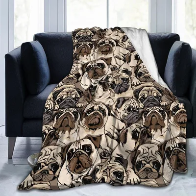 Pug Dog Pattern Blanket No. 2 for Lovers of Wrinkled Faces