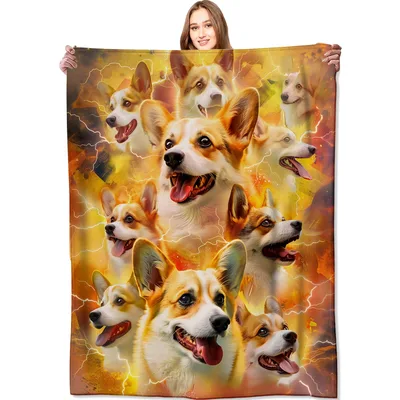 Fiery Corgi Power Dogs Blanket: Energetic Canine Collage