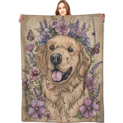 Golden Retriever Flowers Retro Blanket: A Vintage Dog Portrait