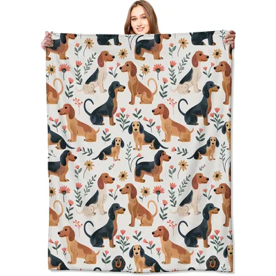 Dachshund Pup Floral Pattern Blanket for Dog Lovers