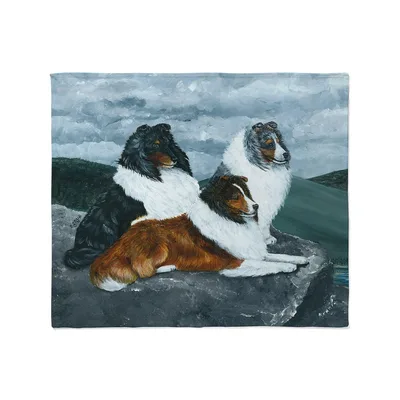 Two Shelties Mountain Painting Blanket featuring three collies