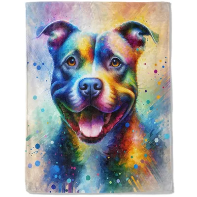 Colorful Pitbull Puppy Art Blanket
